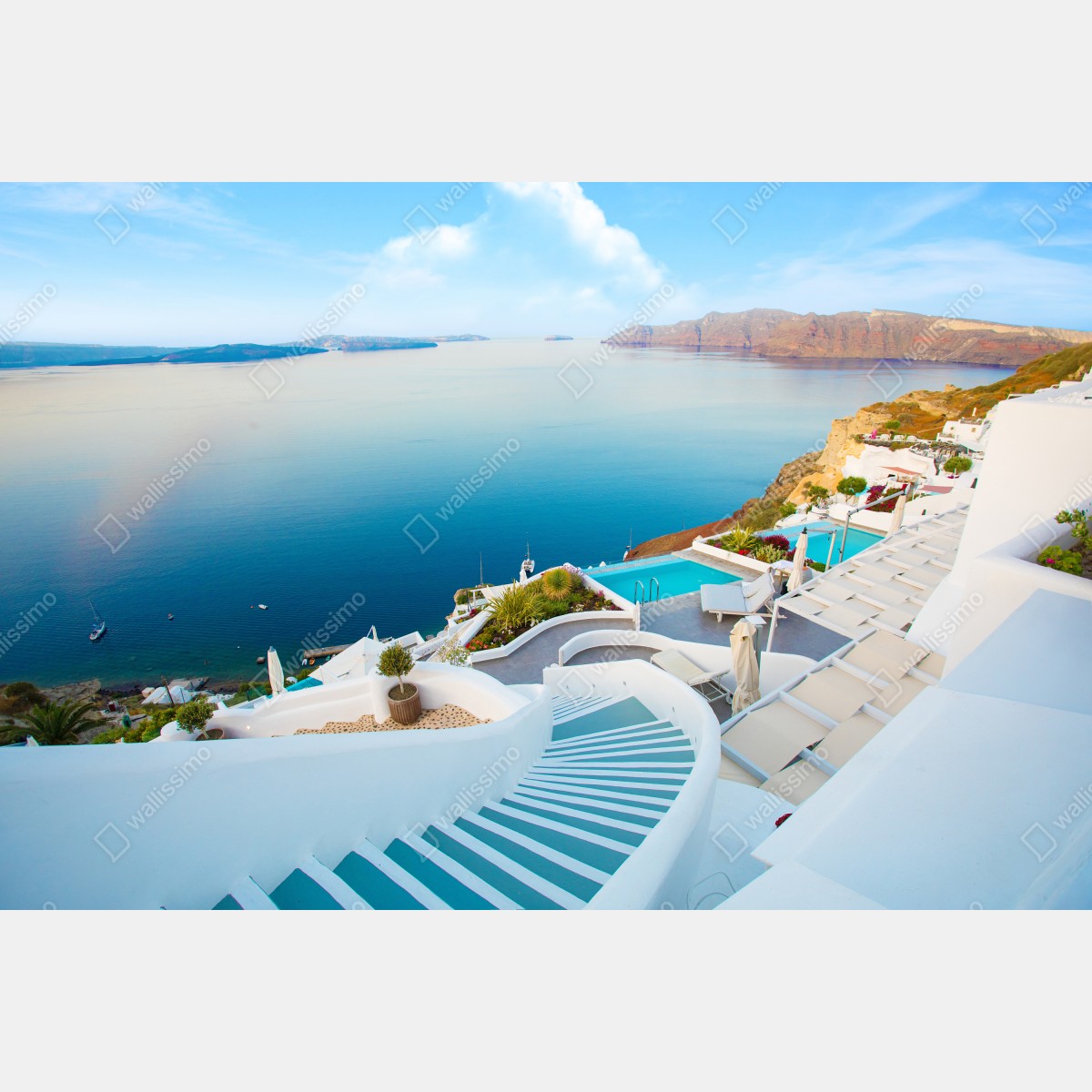 Leinwandbild Santorini meerblick terrasse – Wallnifity® Leinwandbild Santorini meerblick terrasse – Wallnifity®