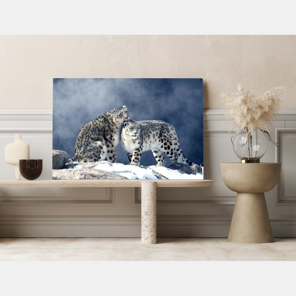 Leinwandbild majestätische schneeleoparden im winter – Wallnifity® Leinwandbild majestätische schneeleoparden im winter – Wallnifity®