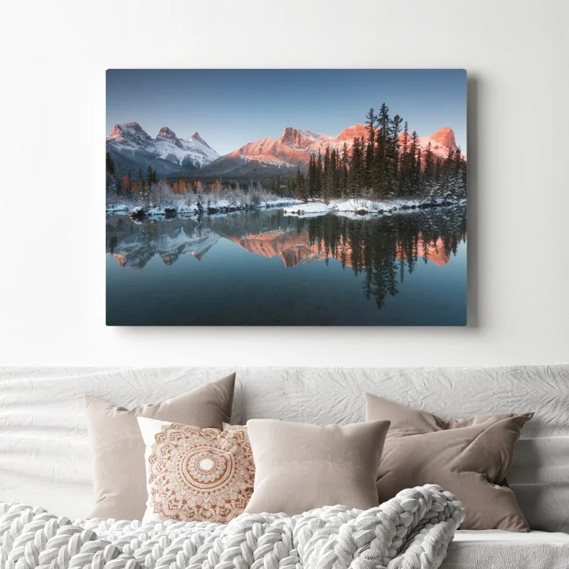 Leinwandbild bergspiegelung im morgendlichen glühen – Wallnifity® Leinwandbild bergspiegelung im morgendlichen glühen – Wallnifity®