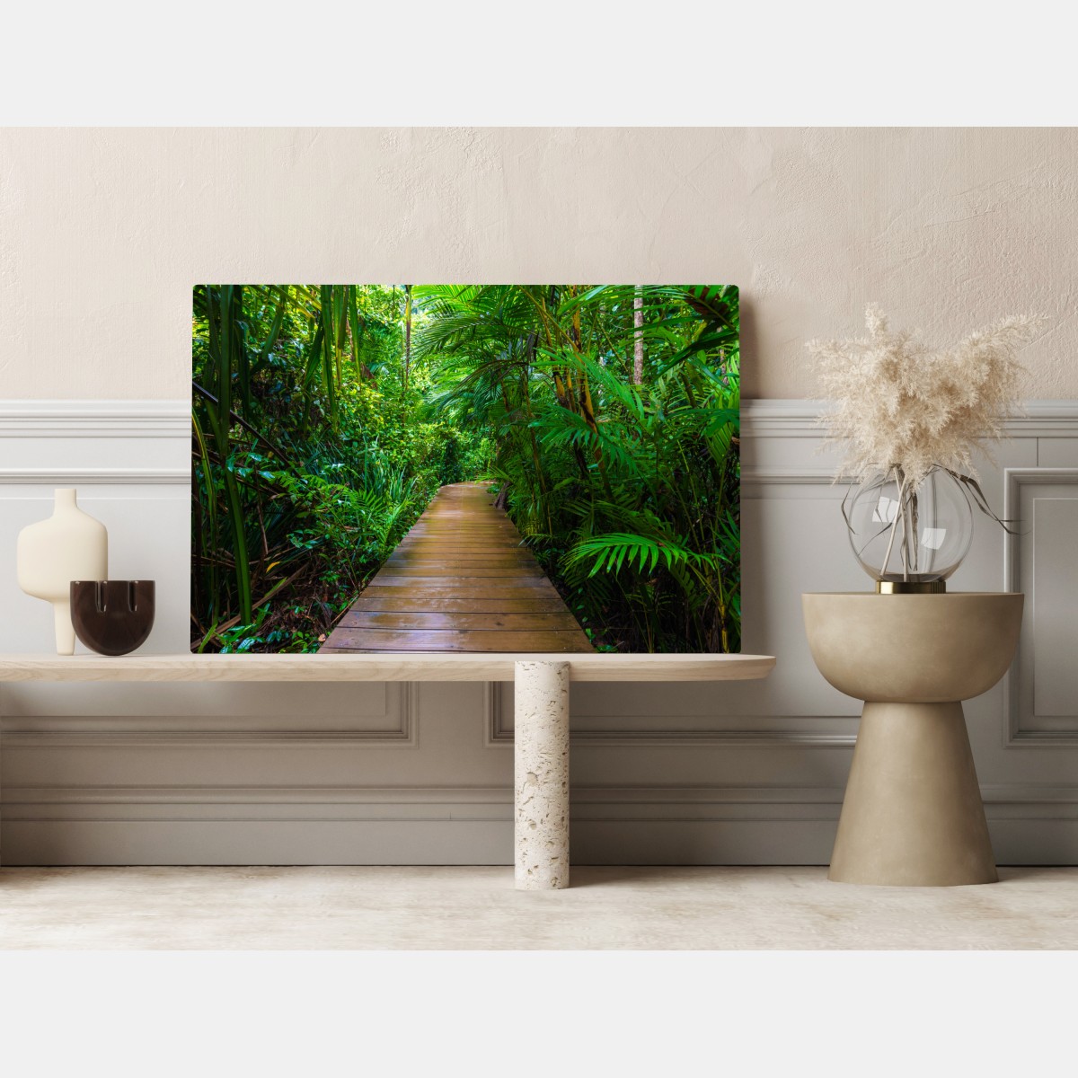 Leinwandbild mangrovensteg durch üppigen grünen dschungel – Wallnifity® Leinwandbild mangrovensteg durch üppigen grünen dschungel – Wallnifity®