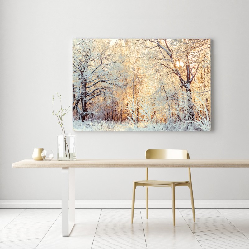 Leinwandbild wintersonne im verschneiten wald – Wallnifity® Leinwandbild wintersonne im verschneiten wald – Wallnifity®