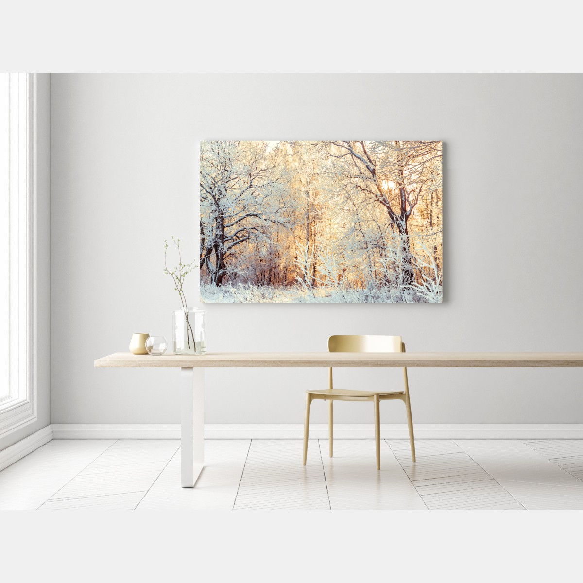 Leinwandbild wintersonne im verschneiten wald – Wallnifity® Leinwandbild wintersonne im verschneiten wald – Wallnifity®