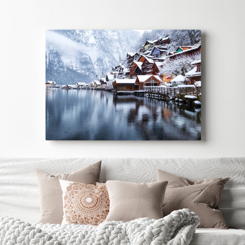 Leinwandbild verschneites Hallstatt am see – Wallnifity® Leinwandbild verschneites Hallstatt am see – Wallnifity®
