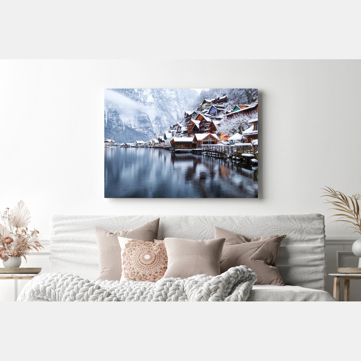 Leinwandbild verschneites Hallstatt am see – Wallnifity® Leinwandbild verschneites Hallstatt am see – Wallnifity®
