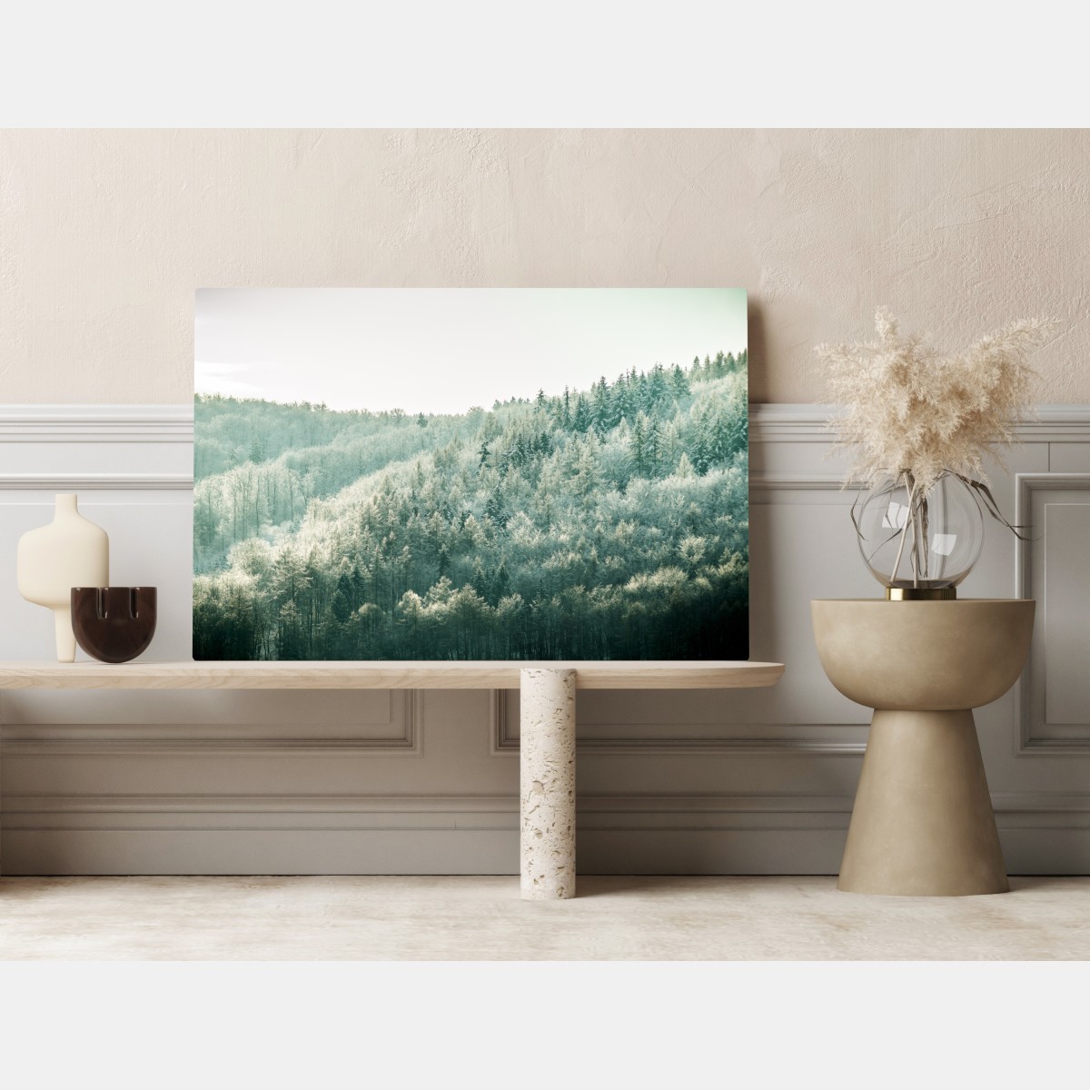 Leinwandbild nebliger reifbedeckter wald – Wallnifity® Leinwandbild nebliger reifbedeckter wald – Wallnifity®