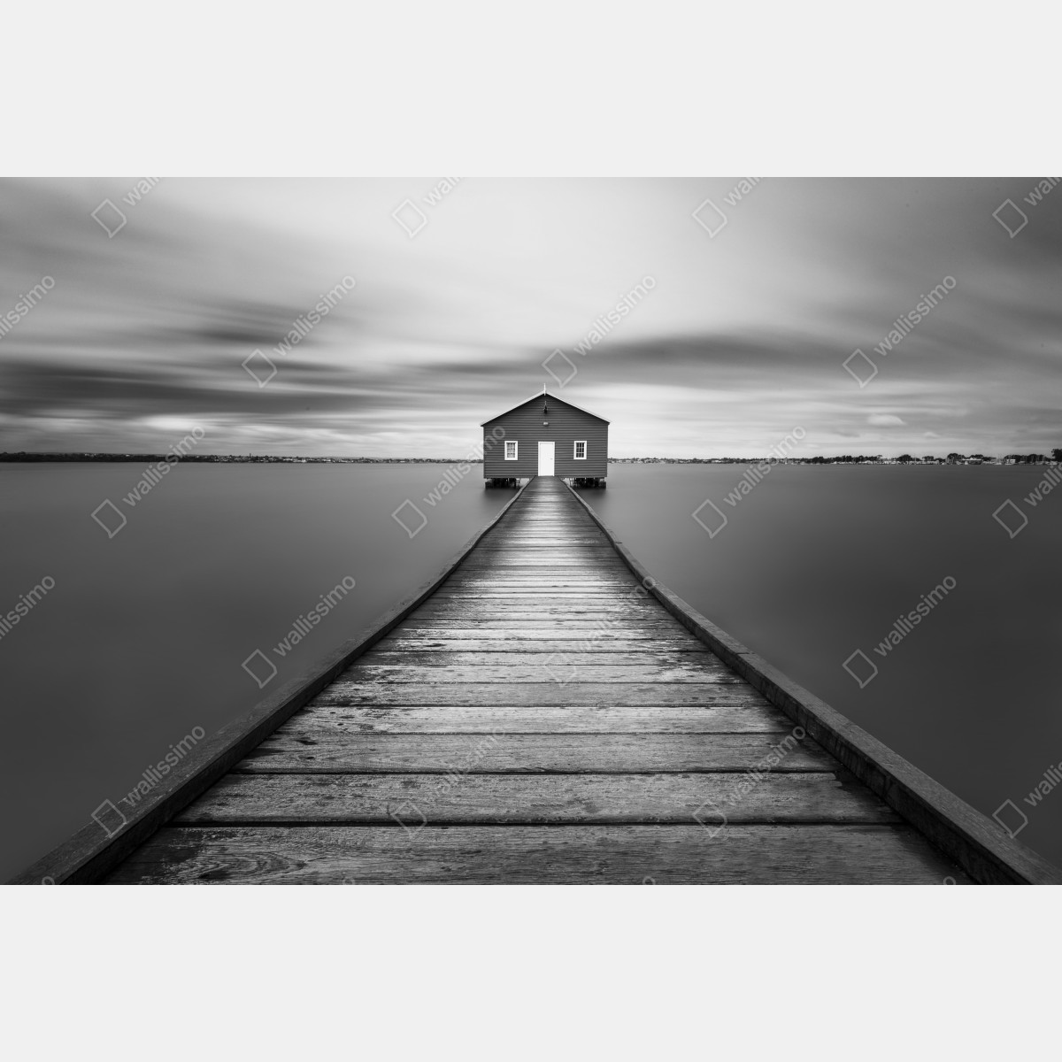 Leinwandbild einsames bootshaus am ruhigen steg – Wallnifity® Leinwandbild einsames bootshaus am ruhigen steg – Wallnifity®