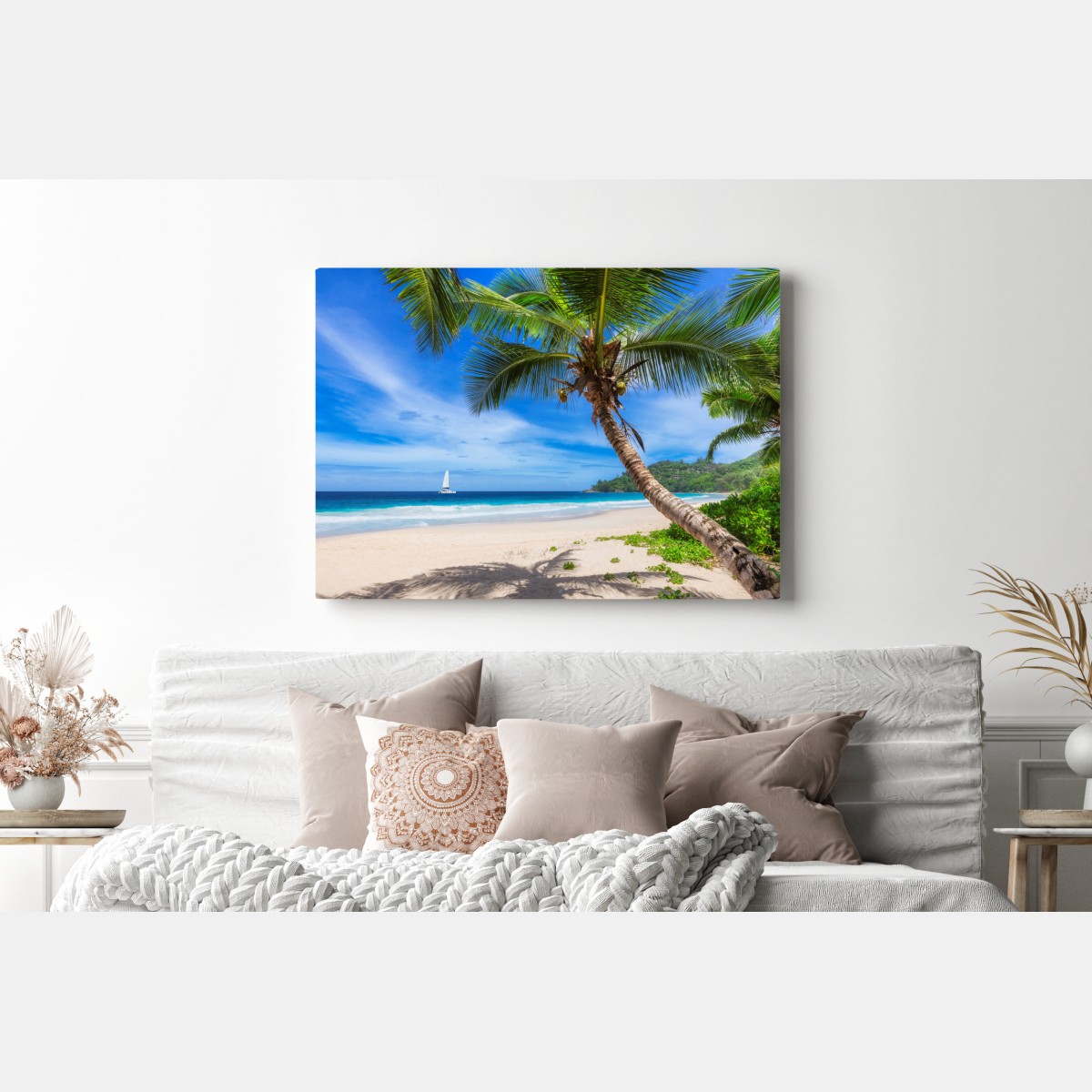 Leinwandbild tropischer strand mit palme – Wallnifity®