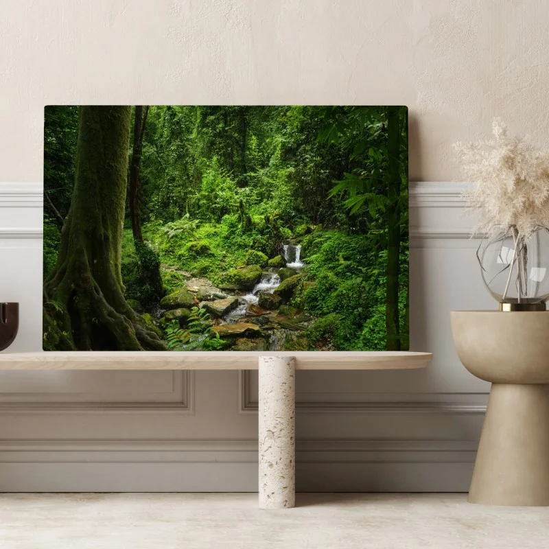 Leinwandbild üppiger grüner waldwasserfall – Wallnifity® Leinwandbild üppiger grüner waldwasserfall – Wallnifity®