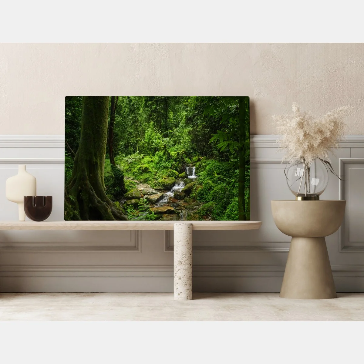 Leinwandbild üppiger grüner waldwasserfall – Wallnifity® Leinwandbild üppiger grüner waldwasserfall – Wallnifity®