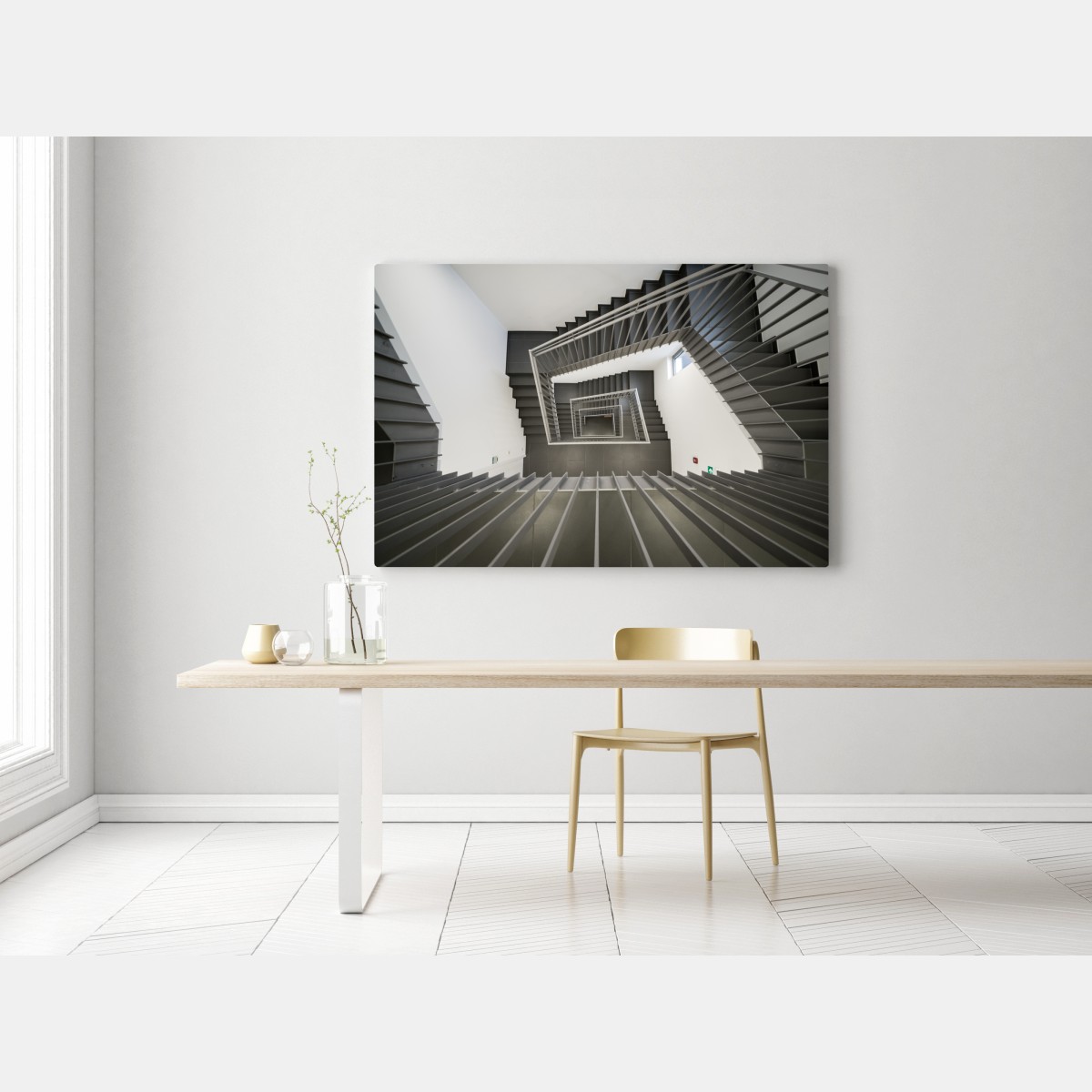 Leinwandbild geometrisches treppenhaus in perspektive – Wallnifity® Leinwandbild geometrisches treppenhaus in perspektive – Wallnifity®