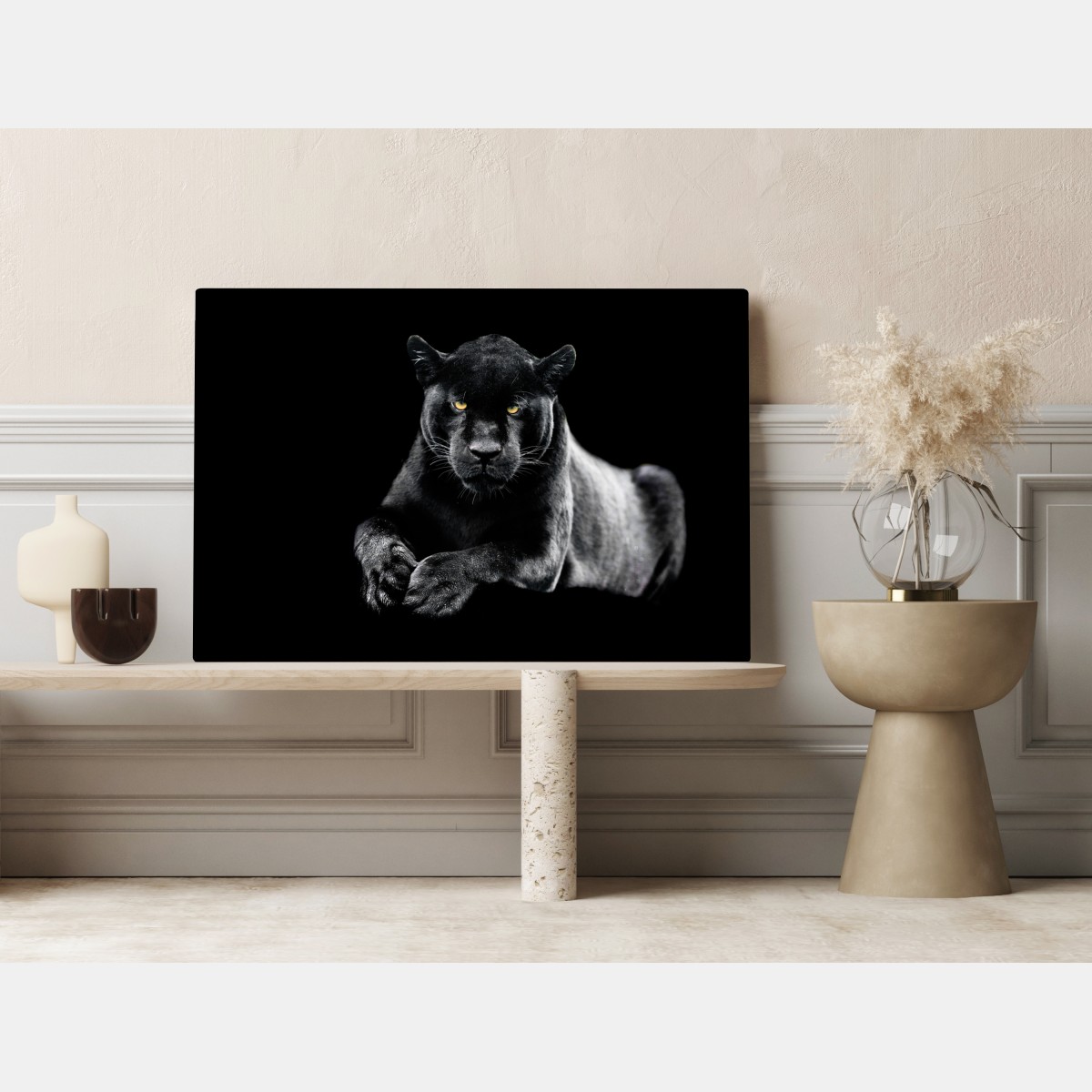 Leinwandbild porträt eines schwarzen panthers vor schwarzem hintergrund – Wallnifity® Leinwandbild porträt eines schwarzen panthers vor schwarzem hintergrund – Wallnifity®