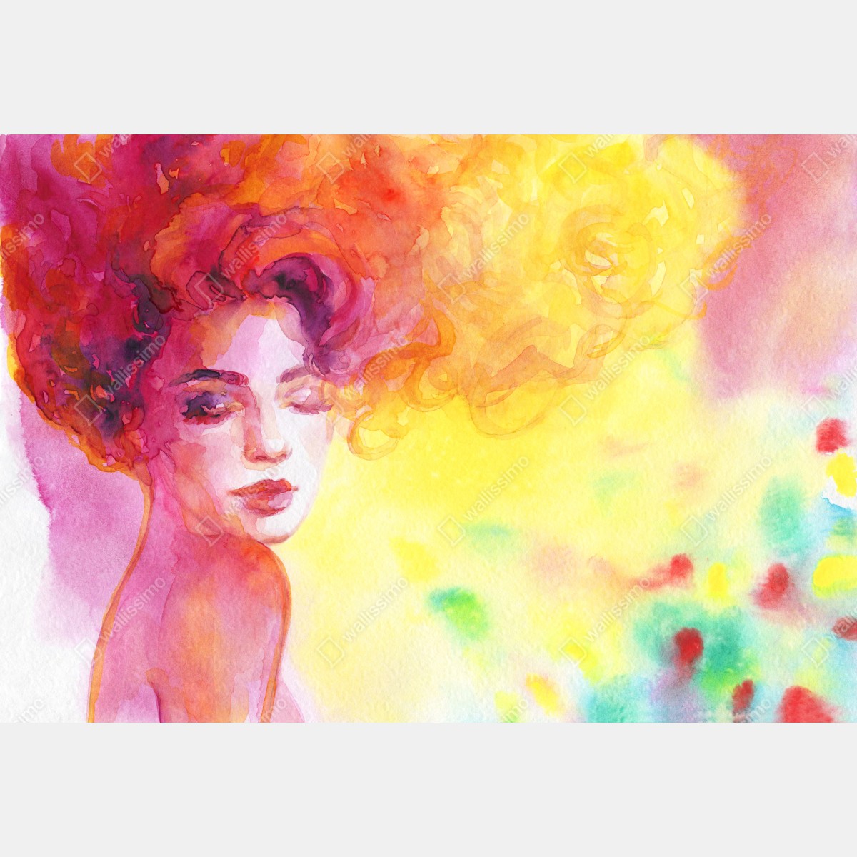 Leinwandbild leuchtendes aquarellporträt einer frau – Wallnifity® Leinwandbild leuchtendes aquarellporträt einer frau – Wallnifity®