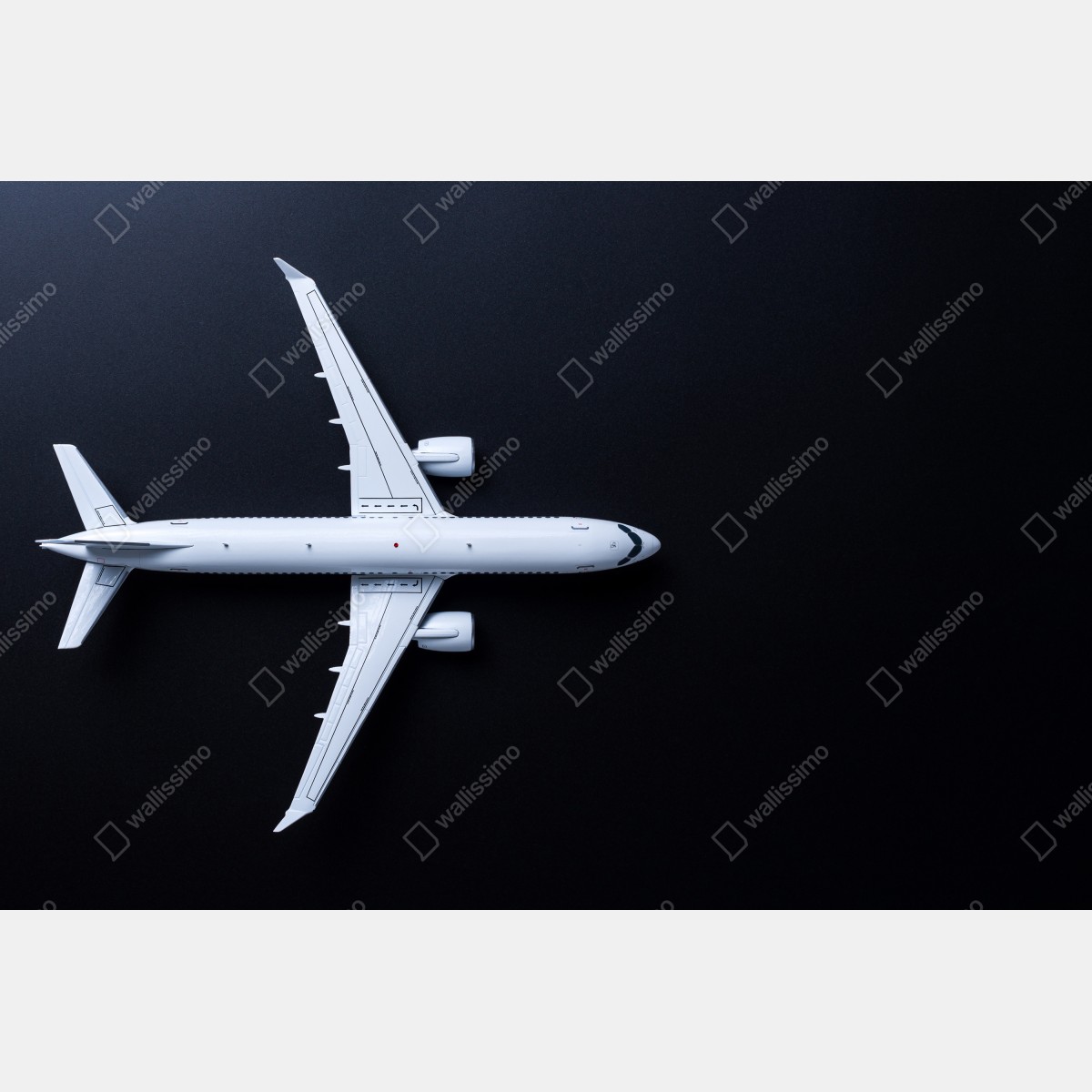 Leinwandbild weißes flugzeug von oben auf schwarzem hintergrund – Wallnifity® Leinwandbild weißes flugzeug von oben auf schwarzem hintergrund – Wallnifity®