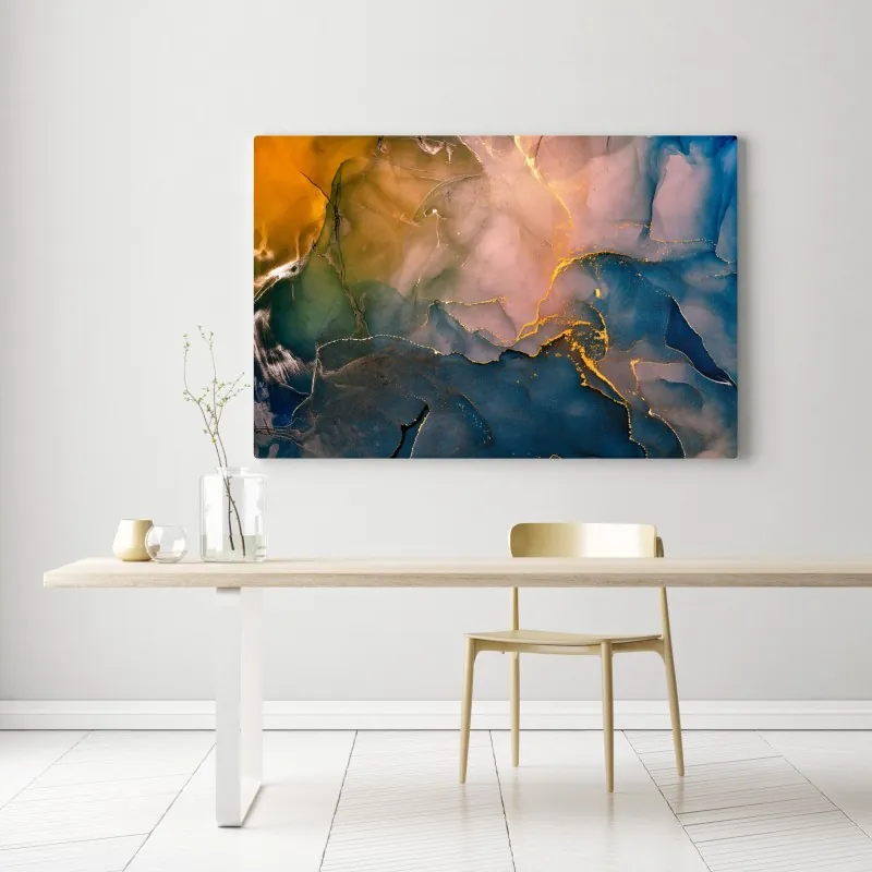 Leinwandbild blaues und goldenes abstraktes marmormotiv – Wallnifity® Leinwandbild blaues und goldenes abstraktes marmormotiv – Wallnifity®