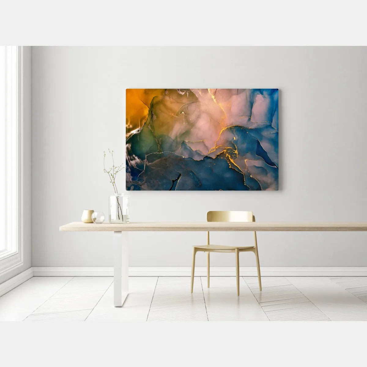 Leinwandbild blaues und goldenes abstraktes marmormotiv – Wallnifity® Leinwandbild blaues und goldenes abstraktes marmormotiv – Wallnifity®