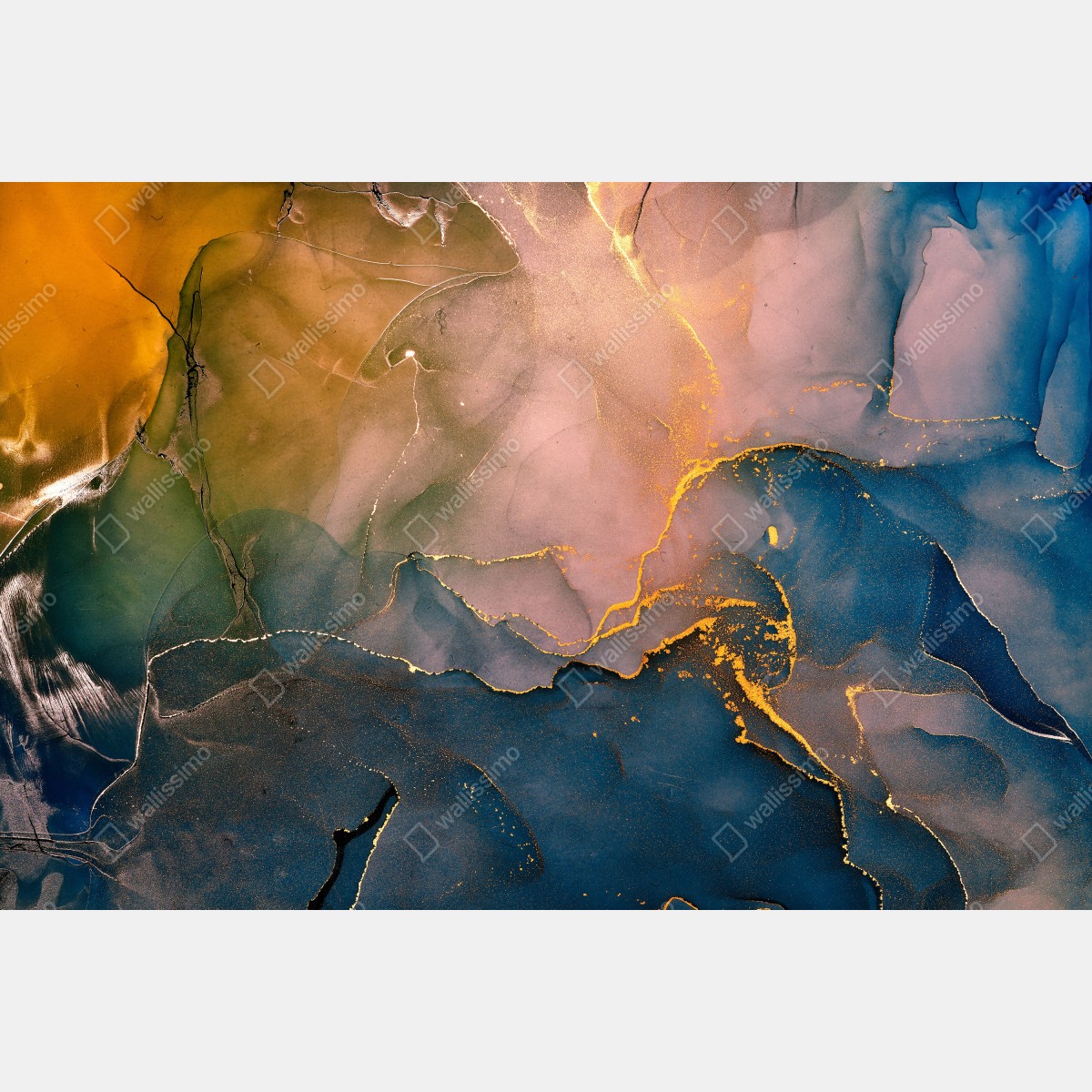 Leinwandbild blaues und goldenes abstraktes marmormotiv – Wallnifity® Leinwandbild blaues und goldenes abstraktes marmormotiv – Wallnifity®