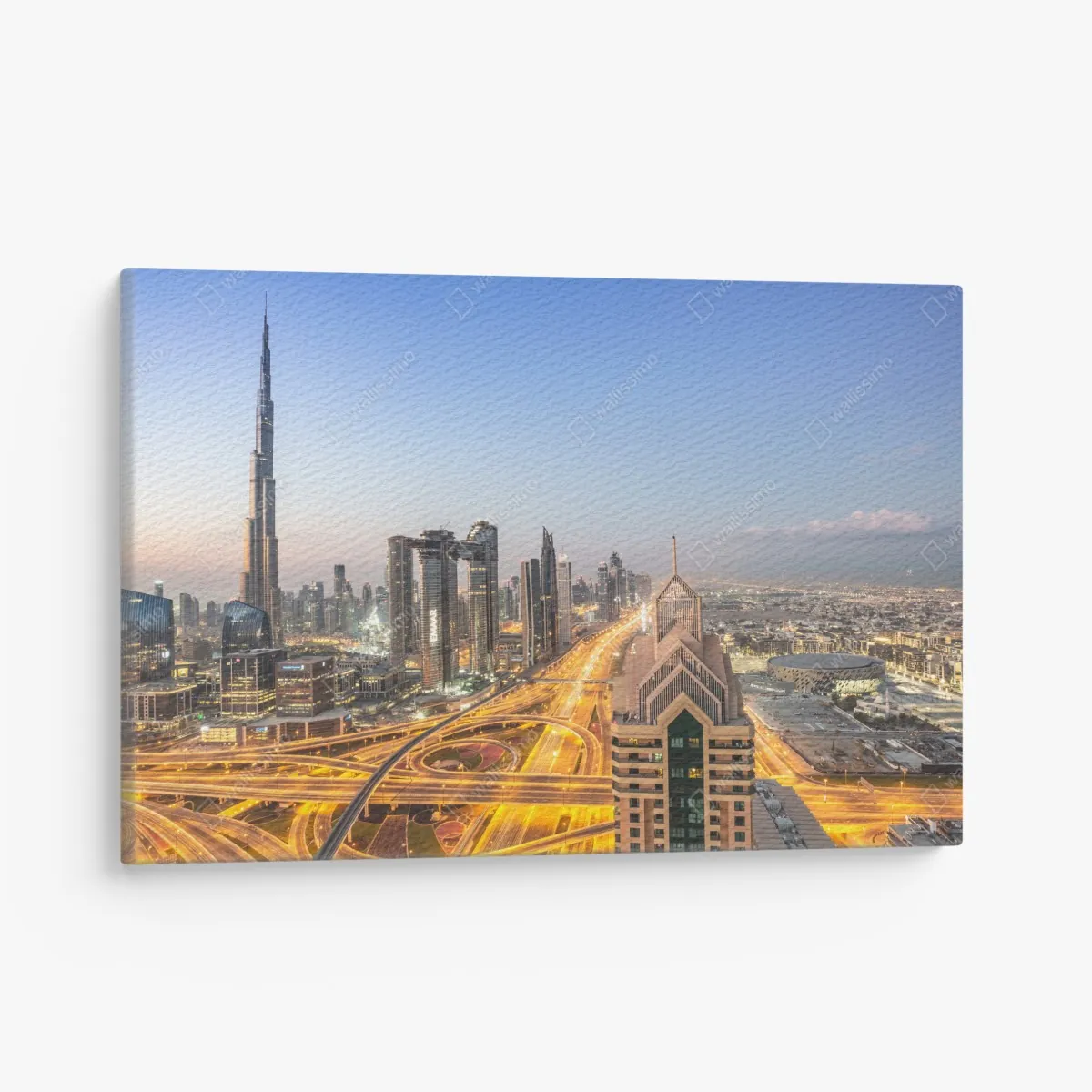 Leinwandbild skyline von Dubai bei dämmerung – Wallnifity® Leinwandbild skyline von Dubai bei dämmerung – Wallnifity®