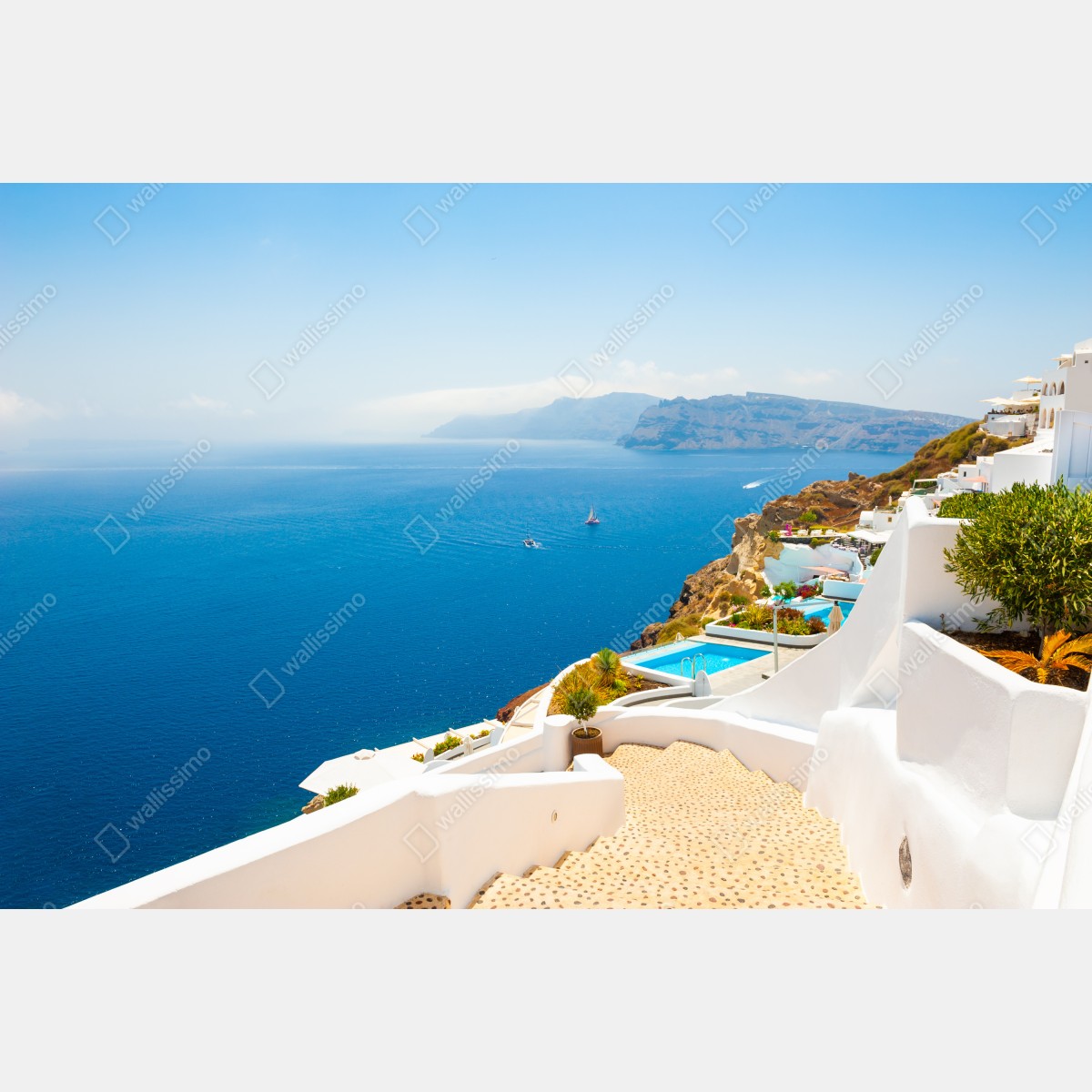 Leinwandbild Santorini küstenblick mit weißer architektur – Wallnifity® Leinwandbild Santorini küstenblick mit weißer architektur – Wallnifity®