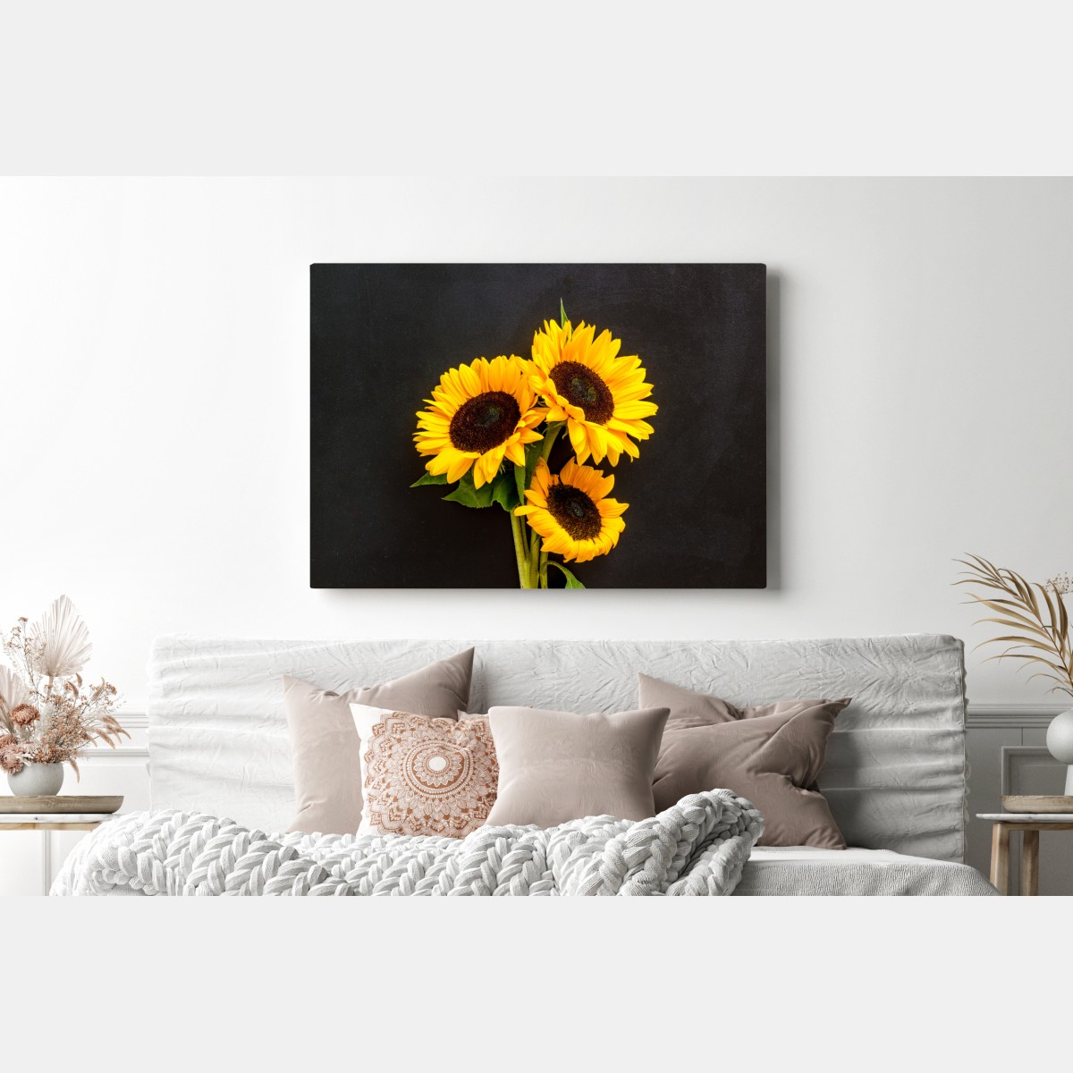 Leinwandbild leuchtende sonnenblumen auf schwarzem hintergrund – Wallnifity® Leinwandbild leuchtende sonnenblumen auf schwarzem hintergrund – Wallnifity®