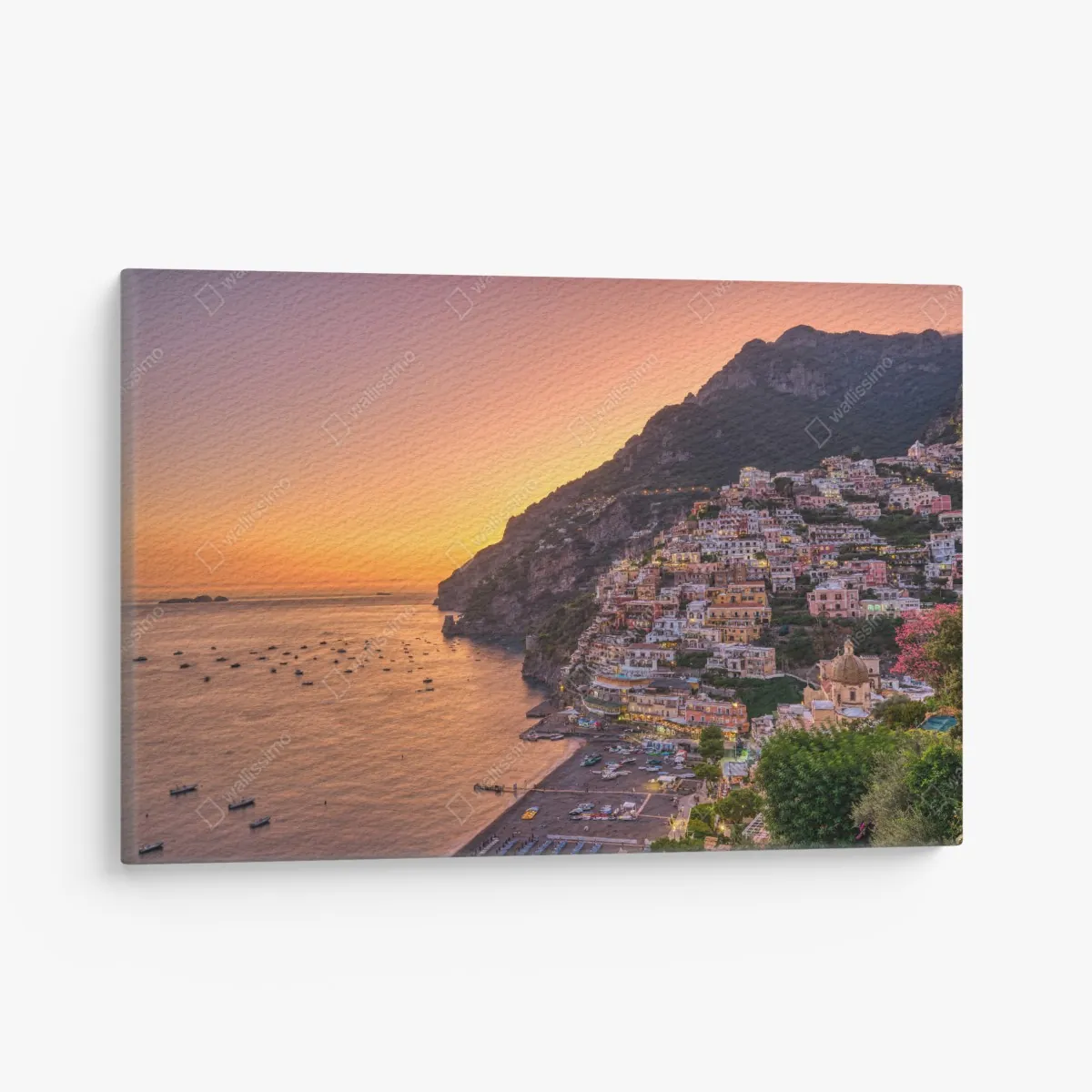 Leinwandbild sonnenuntergang über Positano, Amalfiküste – Wallnifity® Leinwandbild sonnenuntergang über Positano, Amalfiküste – Wallnifity®