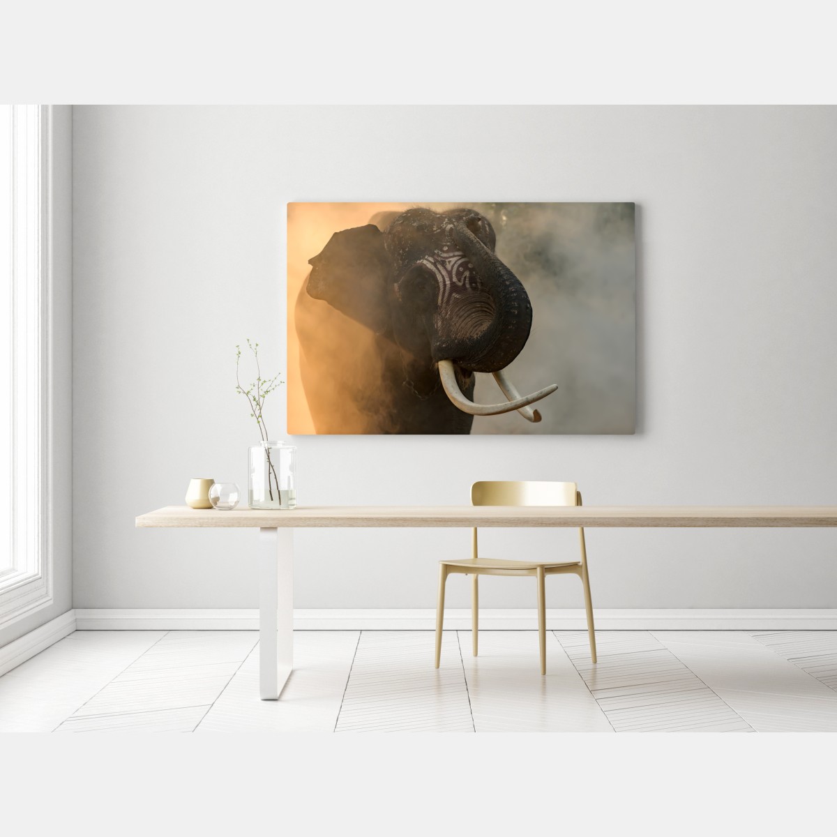 Leinwandbild majestätischer Thai-elefant mit stoßzähnen – Wallnifity® Leinwandbild majestätischer Thai-elefant mit stoßzähnen – Wallnifity®