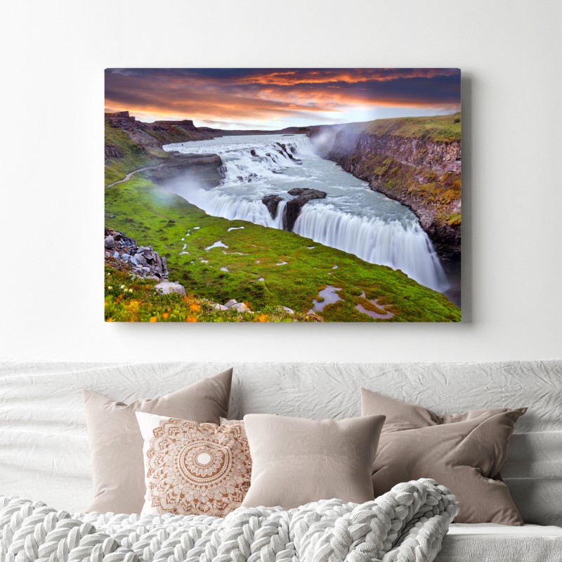 Leinwandbild panoramablick auf den wasserfall Gullfoss – Wallnifity® Leinwandbild panoramablick auf den wasserfall Gullfoss – Wallnifity®