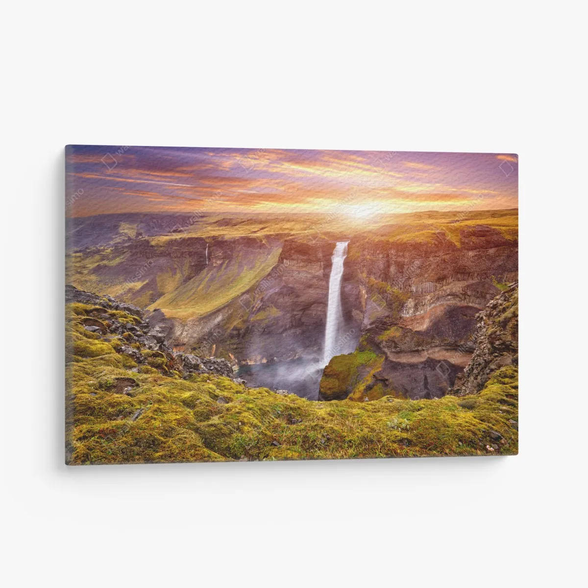 Leinwandbild Haifoss wasserfall bei sonnenuntergang – Wallnifity® Leinwandbild Haifoss wasserfall bei sonnenuntergang – Wallnifity®