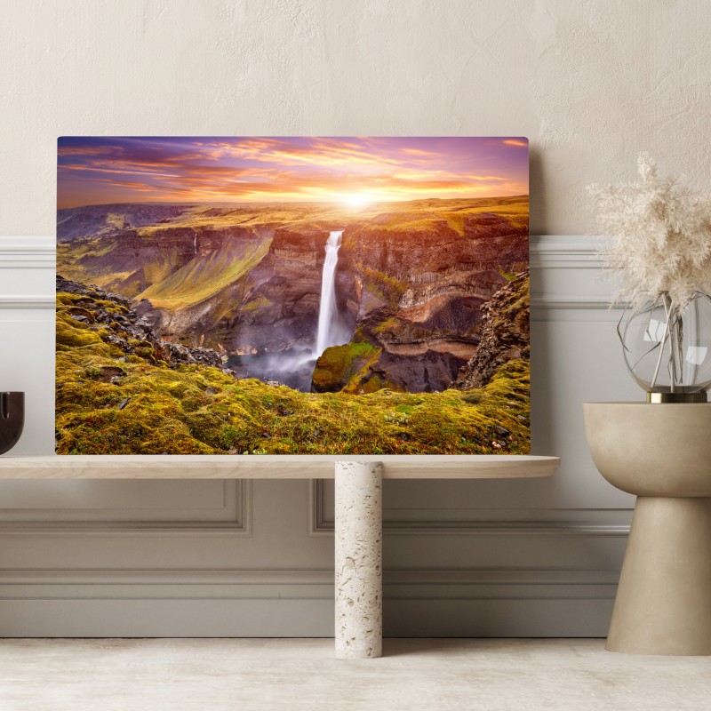 Leinwandbild Haifoss wasserfall bei sonnenuntergang – Wallnifity® Leinwandbild Haifoss wasserfall bei sonnenuntergang – Wallnifity®