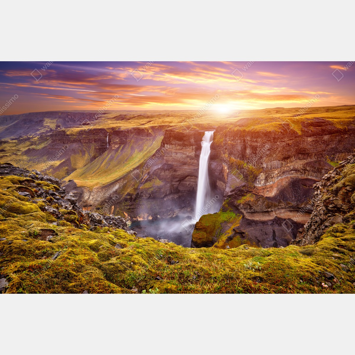 Leinwandbild Haifoss wasserfall bei sonnenuntergang – Wallnifity® Leinwandbild Haifoss wasserfall bei sonnenuntergang – Wallnifity®