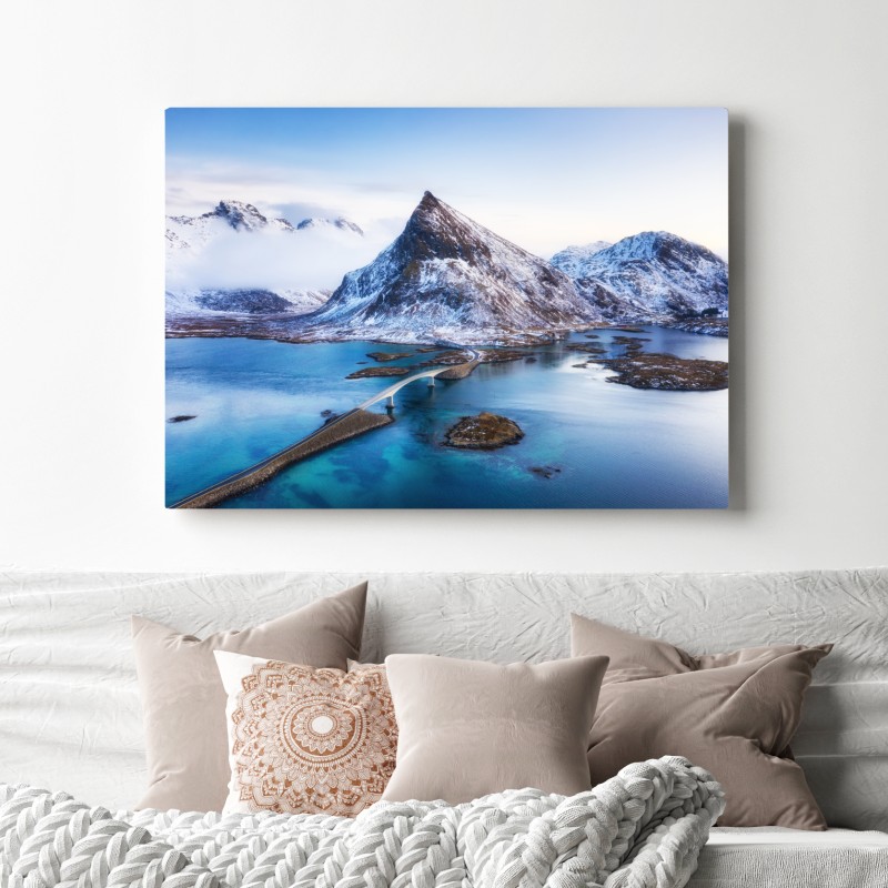 Leinwandbild Lofoten brücke und berg aus der luft – Wallnifity®