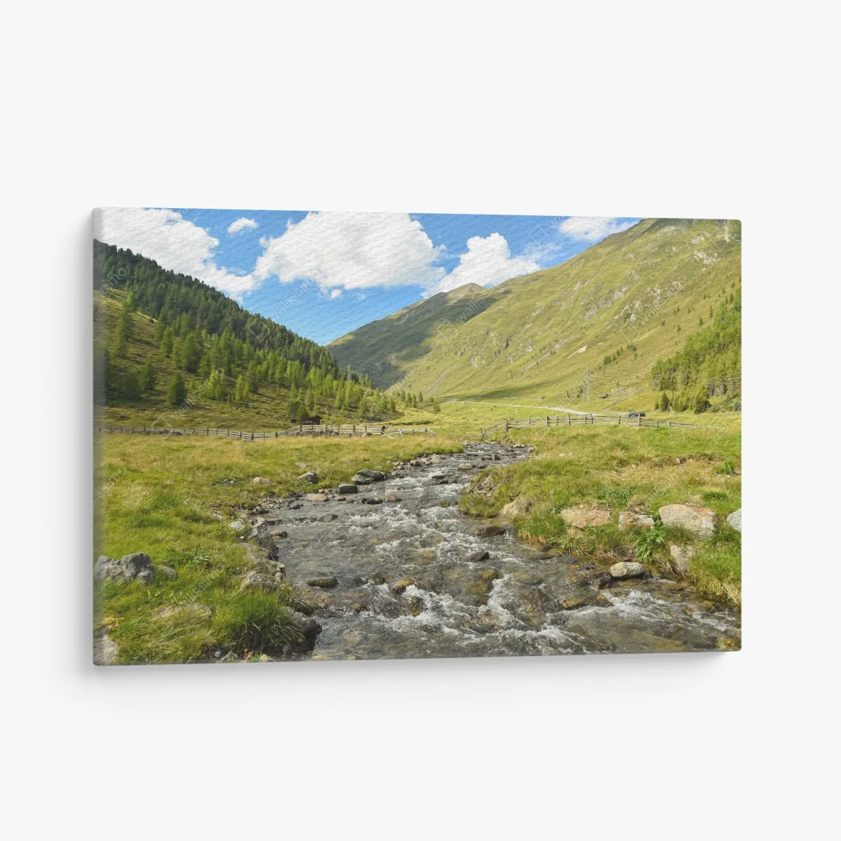 Leinwandbild alpenbach im sonnigen tal – Wallnifity® Leinwandbild alpenbach im sonnigen tal – Wallnifity®