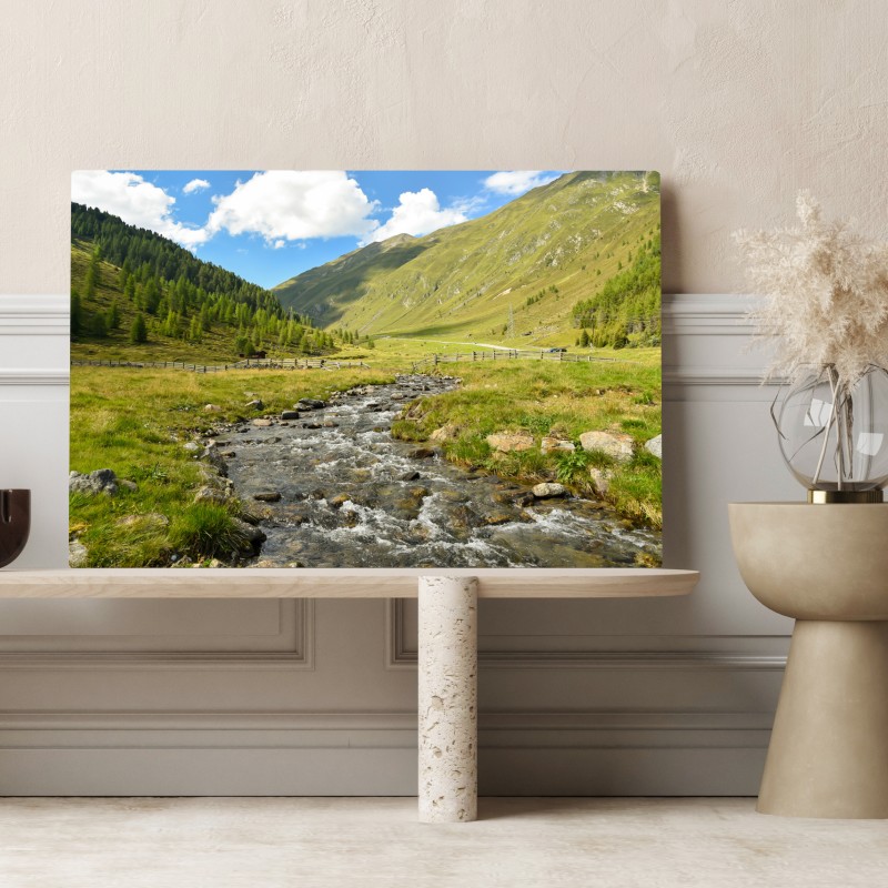 Leinwandbild alpenbach im sonnigen tal – Wallnifity® Leinwandbild alpenbach im sonnigen tal – Wallnifity®