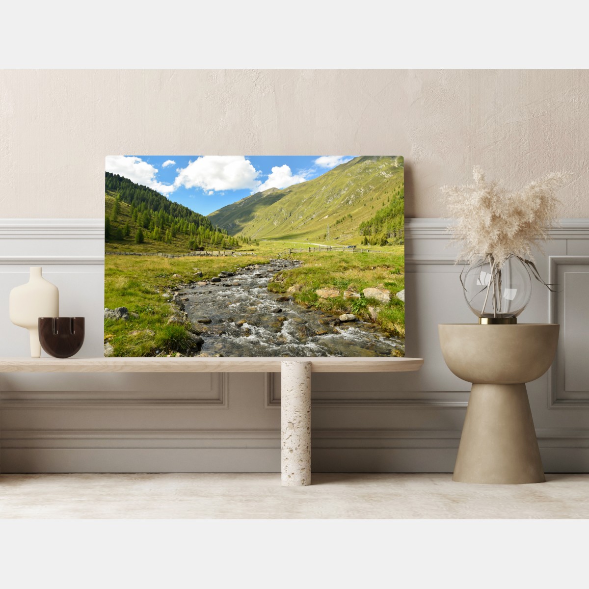 Leinwandbild alpenbach im sonnigen tal – Wallnifity® Leinwandbild alpenbach im sonnigen tal – Wallnifity®