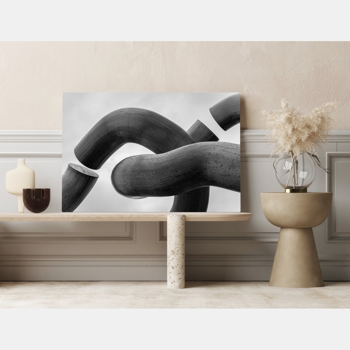 Leinwandbild gekrümmte formen abstrakte skulptur in grau – Wallnifity® Leinwandbild gekrümmte formen abstrakte skulptur in grau – Wallnifity®