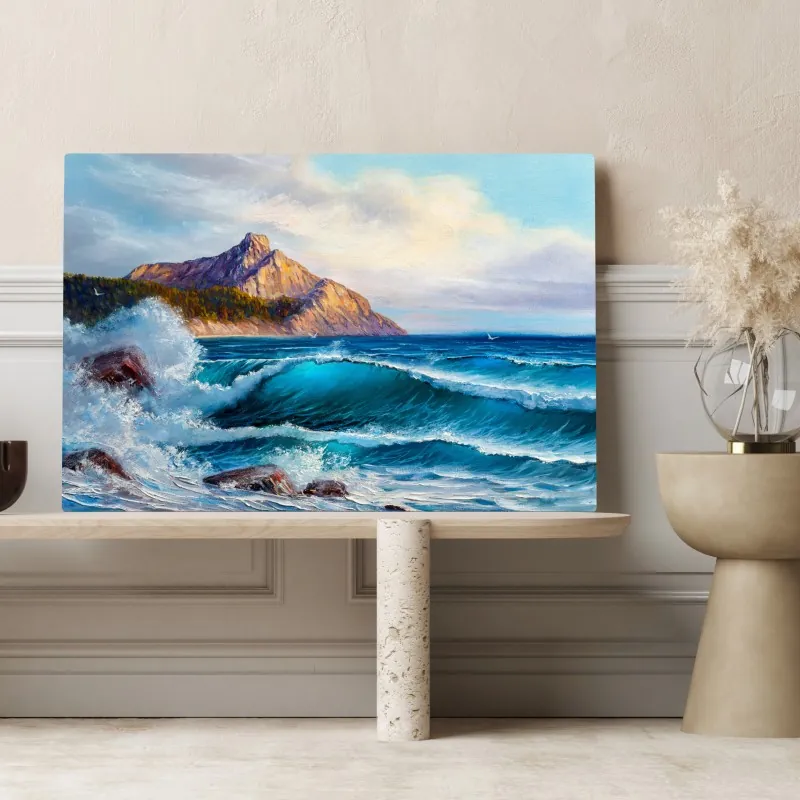 Leinwandbild türkisblaue welle - meereslandschaft in öl – Wallnifity® Leinwandbild türkisblaue welle - meereslandschaft in öl – Wallnifity®