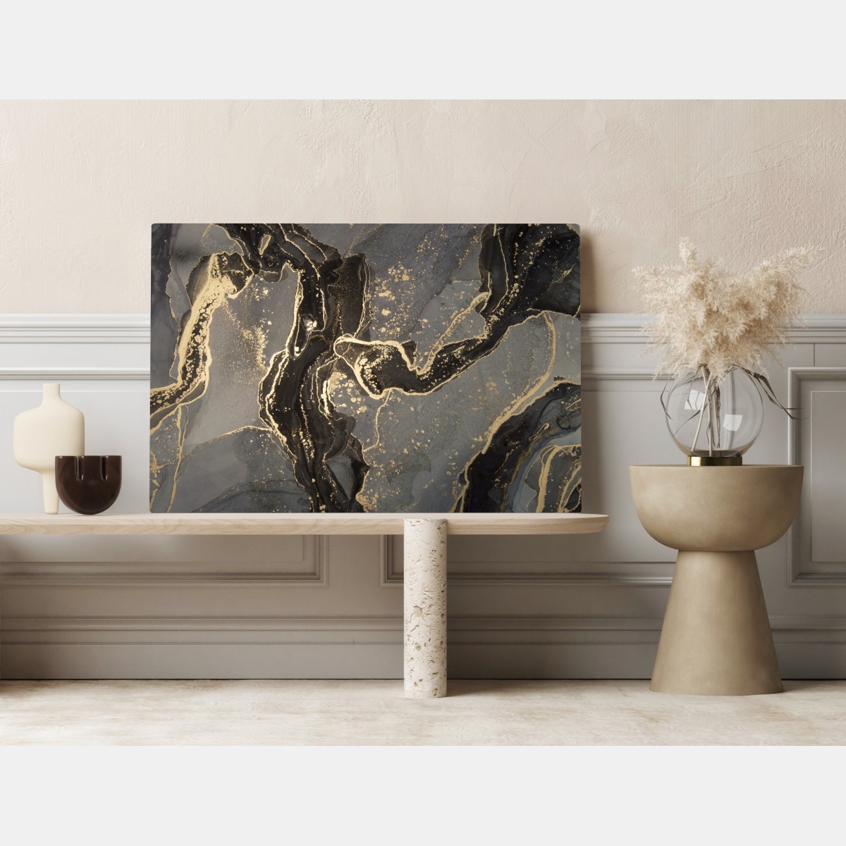 Leinwandbild luxuriöser schwarz-goldener marmor abstrakt – Wallnifity® Leinwandbild luxuriöser schwarz-goldener marmor abstrakt – Wallnifity®