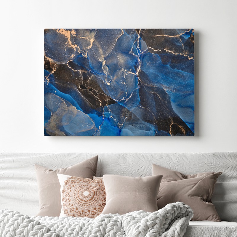 Leinwandbild luxuriöse blaue und goldene abstrakte wellen – Wallnifity®