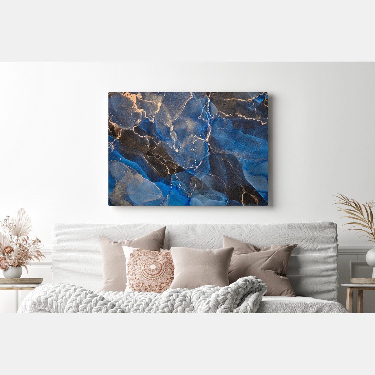 Leinwandbild luxuriöse blaue und goldene abstrakte wellen – Wallnifity®