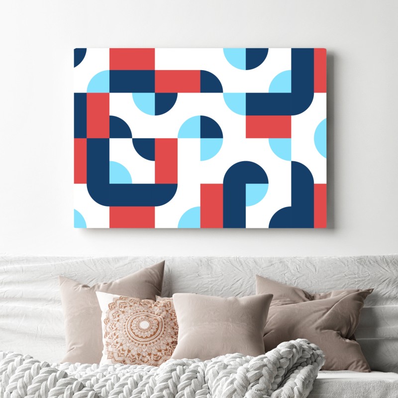 Leinwandbild mutiges geometrisches muster in dunkelblau und koralle – Wallnifity®