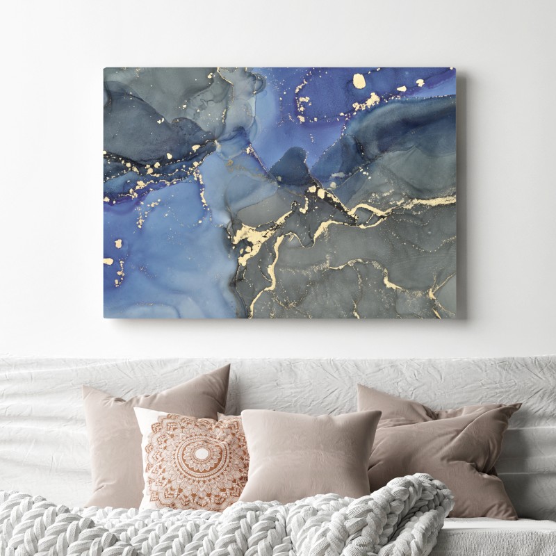 Leinwandbild luxuriöse blau-goldene abstraktion – Wallnifity®