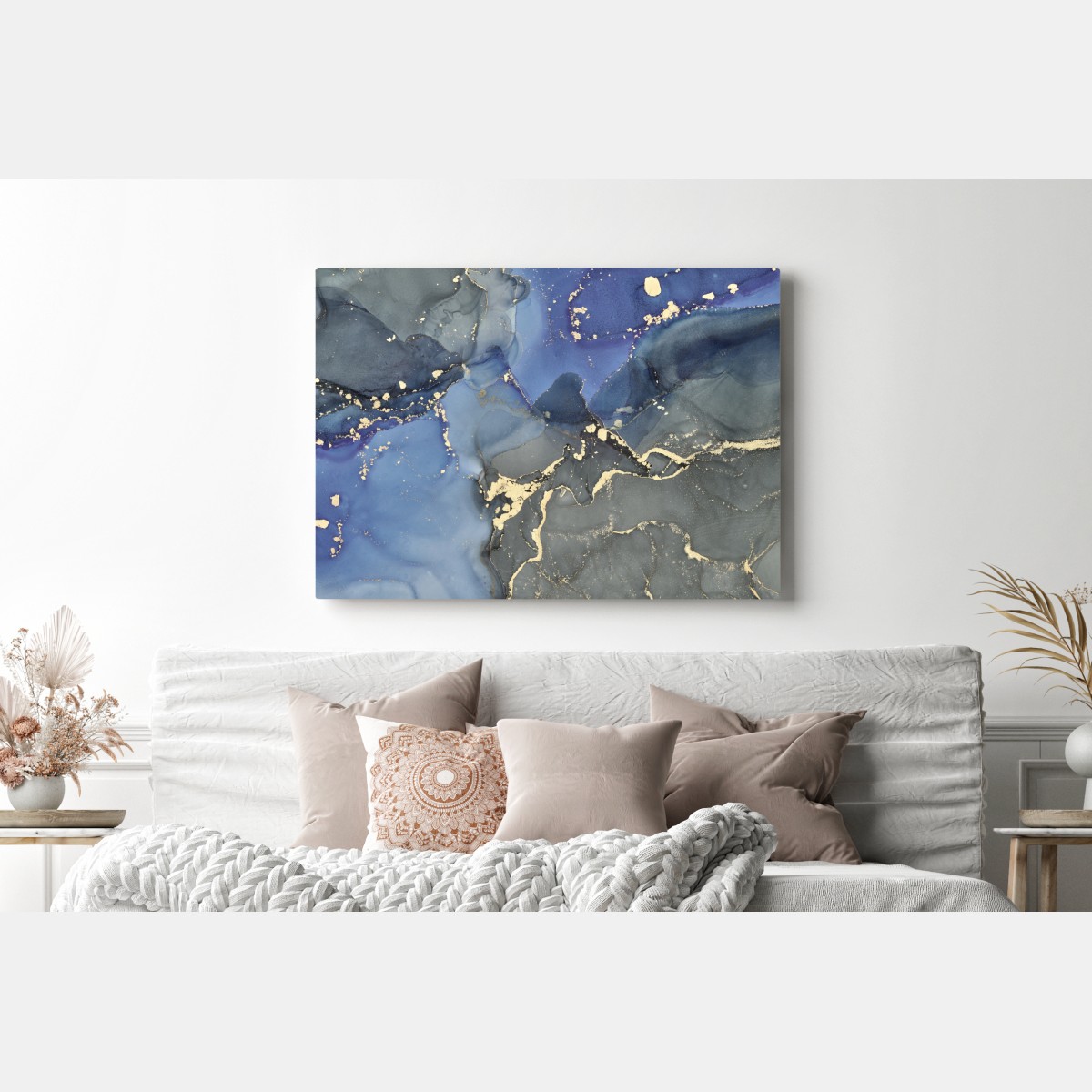 Leinwandbild luxuriöse blau-goldene abstraktion – Wallnifity®