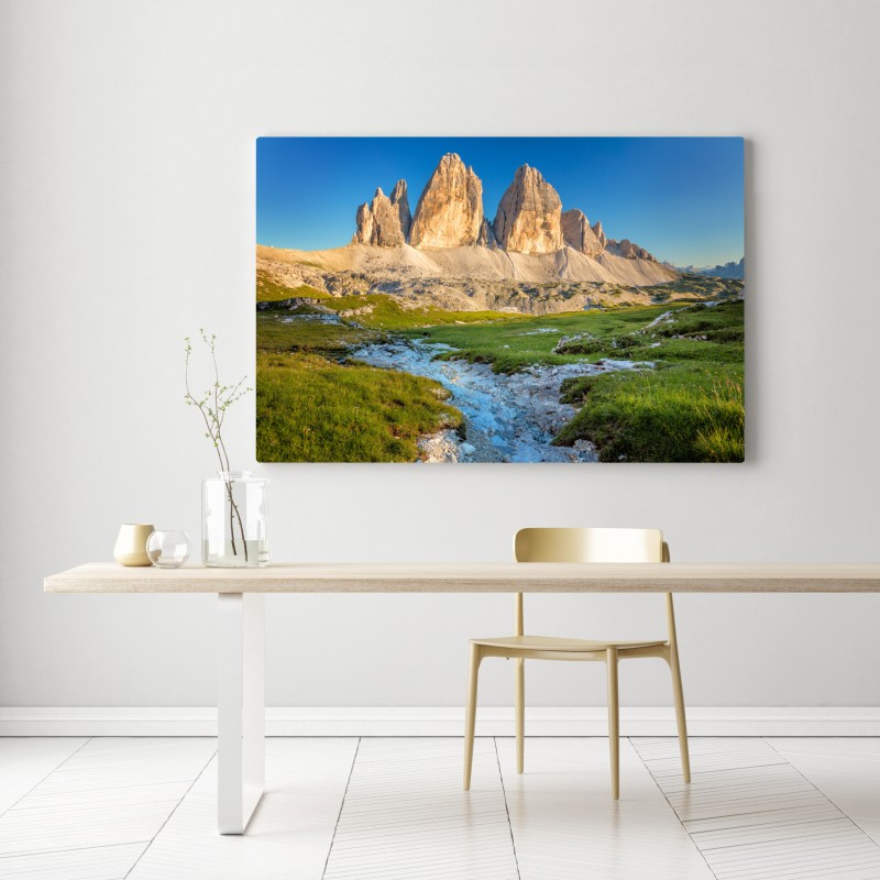 Leinwandbild Tre Cime di Lavaredo über der alpenwiese – Wallnifity® Leinwandbild Tre Cime di Lavaredo über der alpenwiese – Wallnifity®