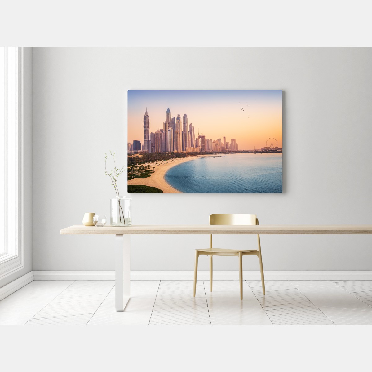 Leinwandbild Dubai skyline bei sonnenuntergang – Wallnifity® Leinwandbild Dubai skyline bei sonnenuntergang – Wallnifity®