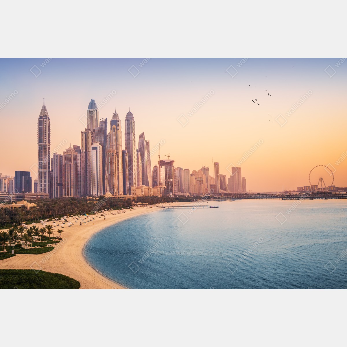 Leinwandbild Dubai skyline bei sonnenuntergang – Wallnifity® Leinwandbild Dubai skyline bei sonnenuntergang – Wallnifity®