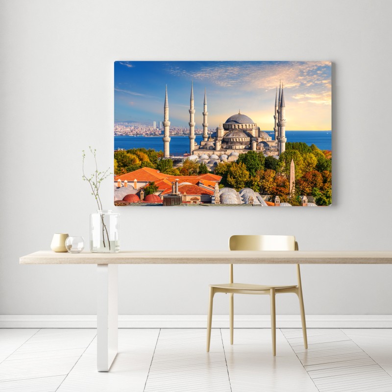 Leinwandbild Istanbul mit der Blauen Moschee bei Sonnenuntergang – Wallnifity® Leinwandbild Istanbul mit der Blauen Moschee bei Sonnenuntergang – Wallnifity®