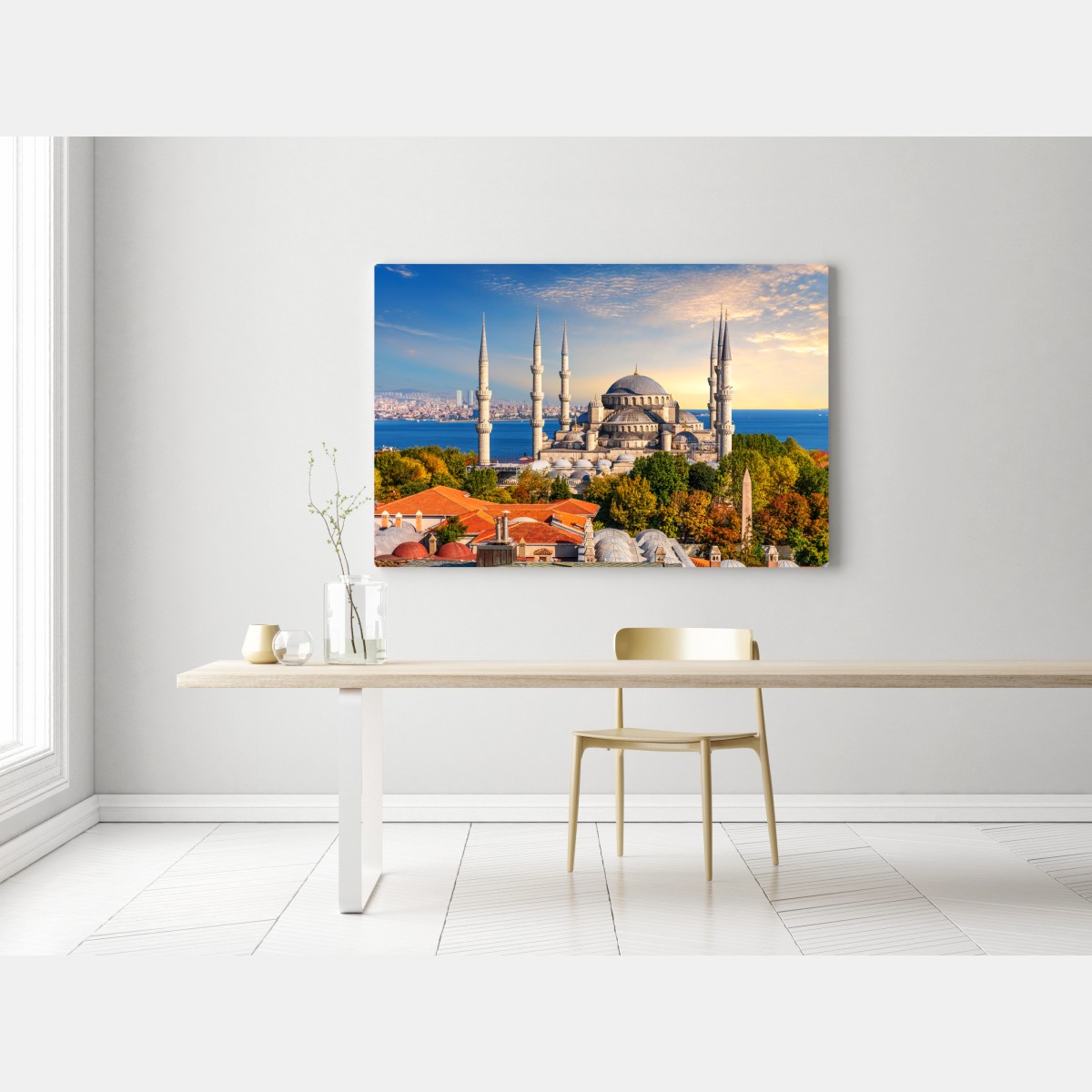Leinwandbild Istanbul mit der Blauen Moschee bei Sonnenuntergang – Wallnifity® Leinwandbild Istanbul mit der Blauen Moschee bei Sonnenuntergang – Wallnifity®