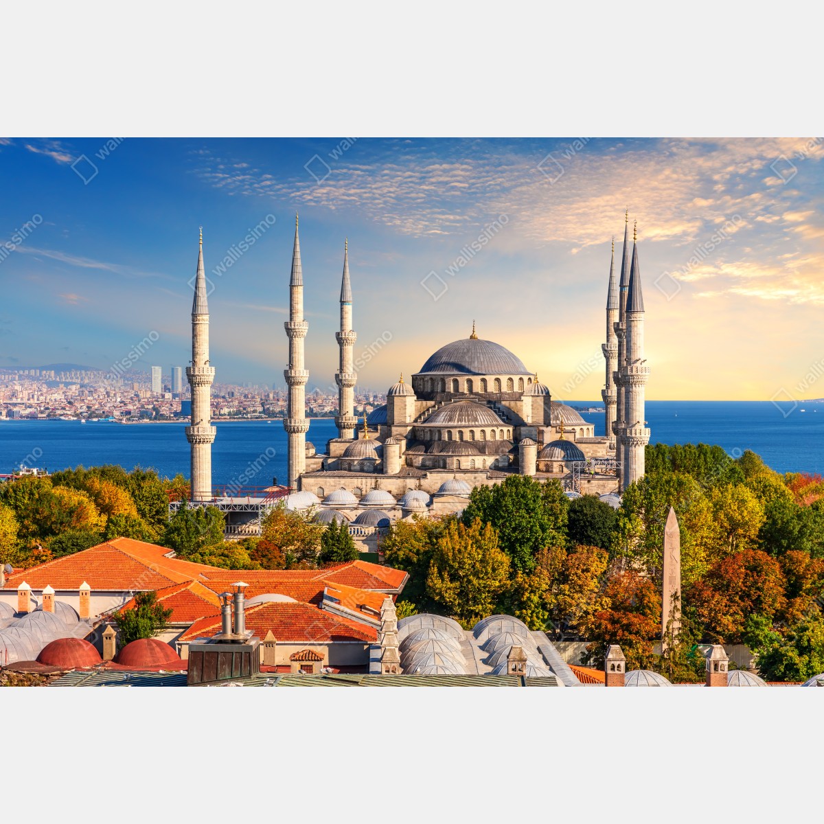 Leinwandbild Istanbul mit der Blauen Moschee bei Sonnenuntergang – Wallnifity® Leinwandbild Istanbul mit der Blauen Moschee bei Sonnenuntergang – Wallnifity®