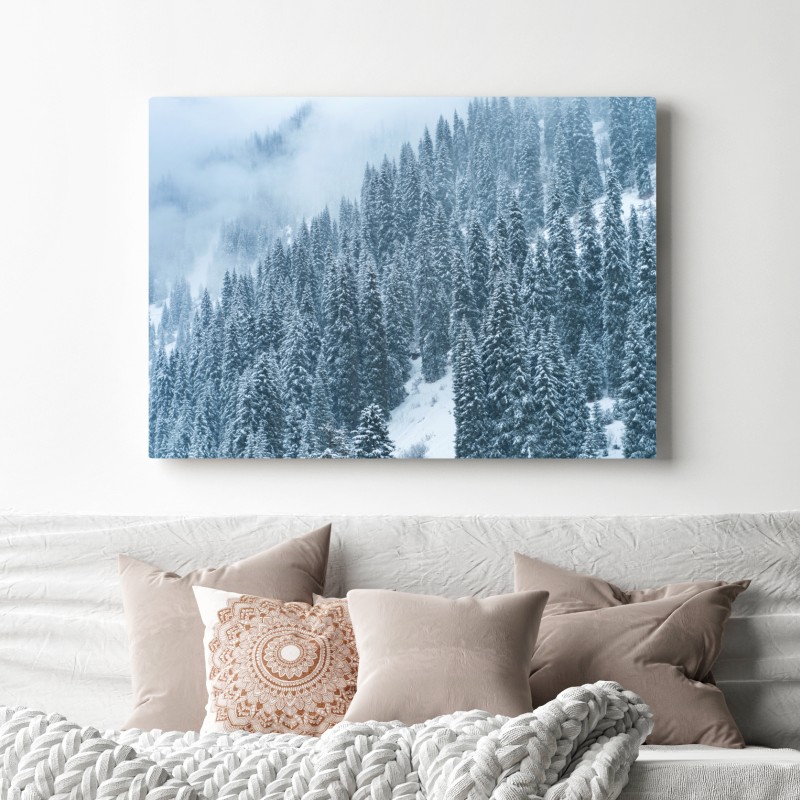 Leinwandbild nebeliger schneebedeckter kiefernwald – Wallnifity® Leinwandbild nebeliger schneebedeckter kiefernwald – Wallnifity®