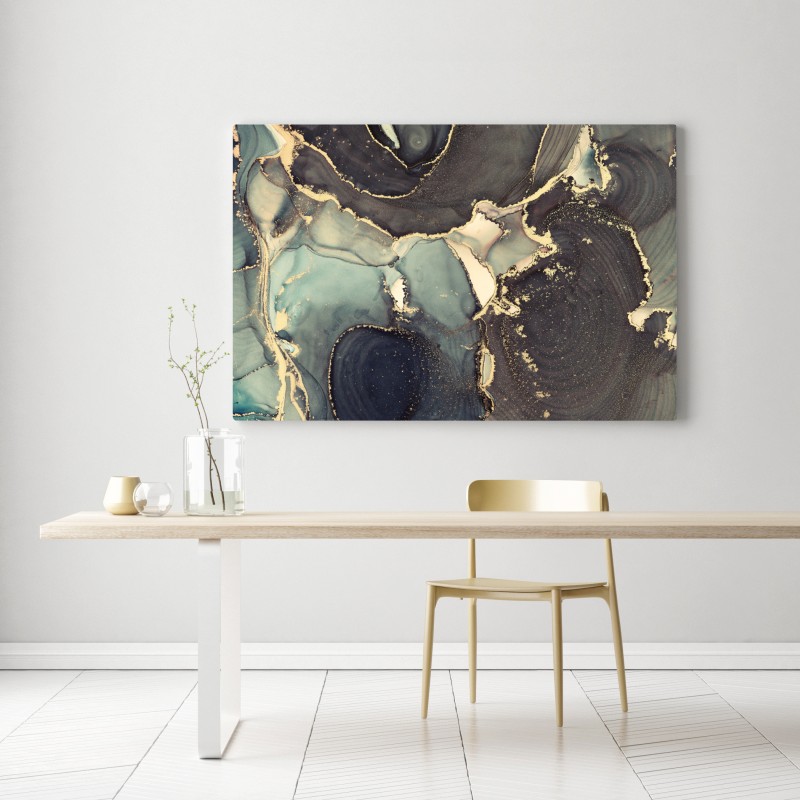 Leinwandbild türkis und gold abstrakte fließmalerei – Wallnifity® Leinwandbild türkis und gold abstrakte fließmalerei – Wallnifity®