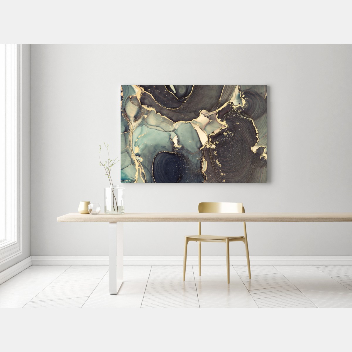 Leinwandbild türkis und gold abstrakte fließmalerei – Wallnifity® Leinwandbild türkis und gold abstrakte fließmalerei – Wallnifity®